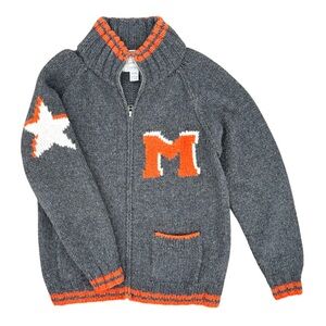 Varsity Club Full-Zip Varsity‎ Cardigan Sweater Jacket Gray Orange Large Pockets